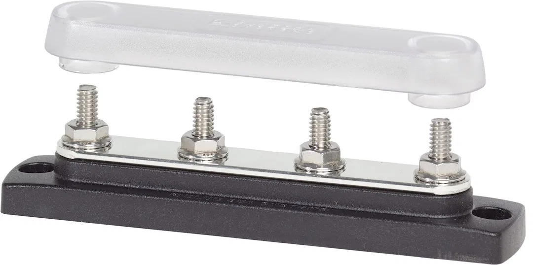 2307-BSS – BLUE SEA Busbar, Common Busbar 4 Stud Terminal 300 Volts AC/ 48 Volts DC 130 Amps AC/ 150 Amps DC With Ins...